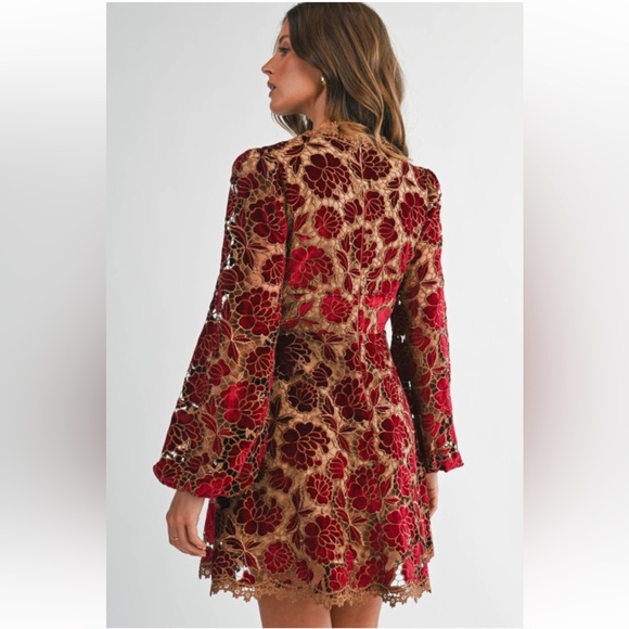 Elegant Red Floral Lace Dress - Picture 2 of 2
